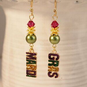 Mardi Gras Earrings Fat Tuesday Boho Chic Earrings Dangle Pierced or Clip-on